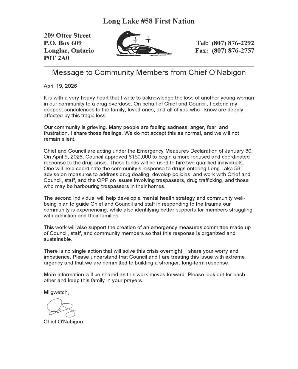community-message-from-chief-john-april-19-2026